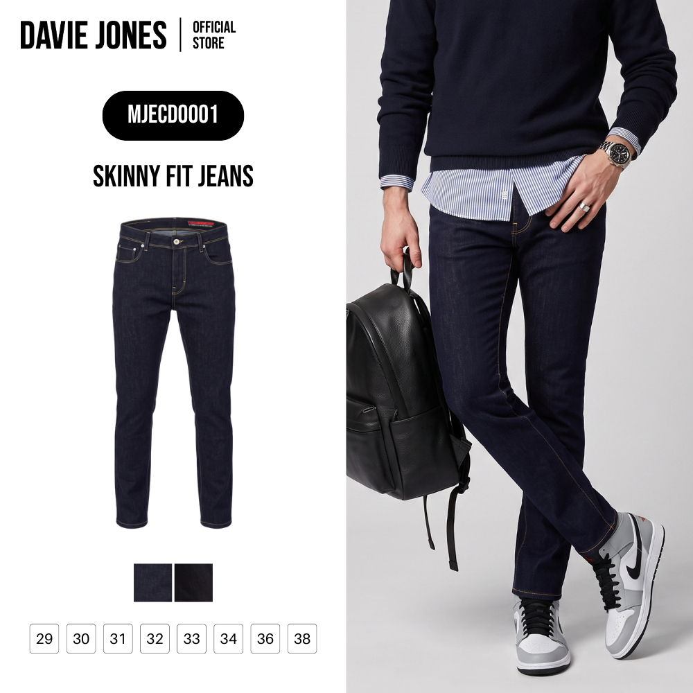 DAVIE JONES [BE FEARLESS] กางเกงยีนส์ผู้ชาย Skinny Fit Jeans สีกรม ดำ CD0001