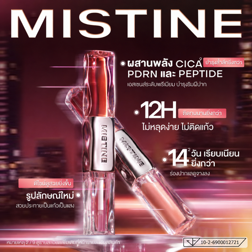 【FLASH NEW】MISTINE DRUNK BLUSH LONG-WEAR DUAL-ENDED LIP TINT วันสงกรานต์ ลิปทินต์ดูโอ ติดทนนาน เครื่องสำอาง 1.5g+1.5g