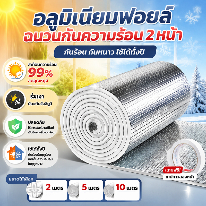 ฉนวนกันความร้อน🌞 2/5/10ม. 2​ด้านฟอยล์อลูมิ ข้นขึ้น กันความร้อ​99% ร่มเงา ป้องกันUV ฉนวนติดผนัง ฉนวนเพดาน สี่ฤดูมีอยู่♻️