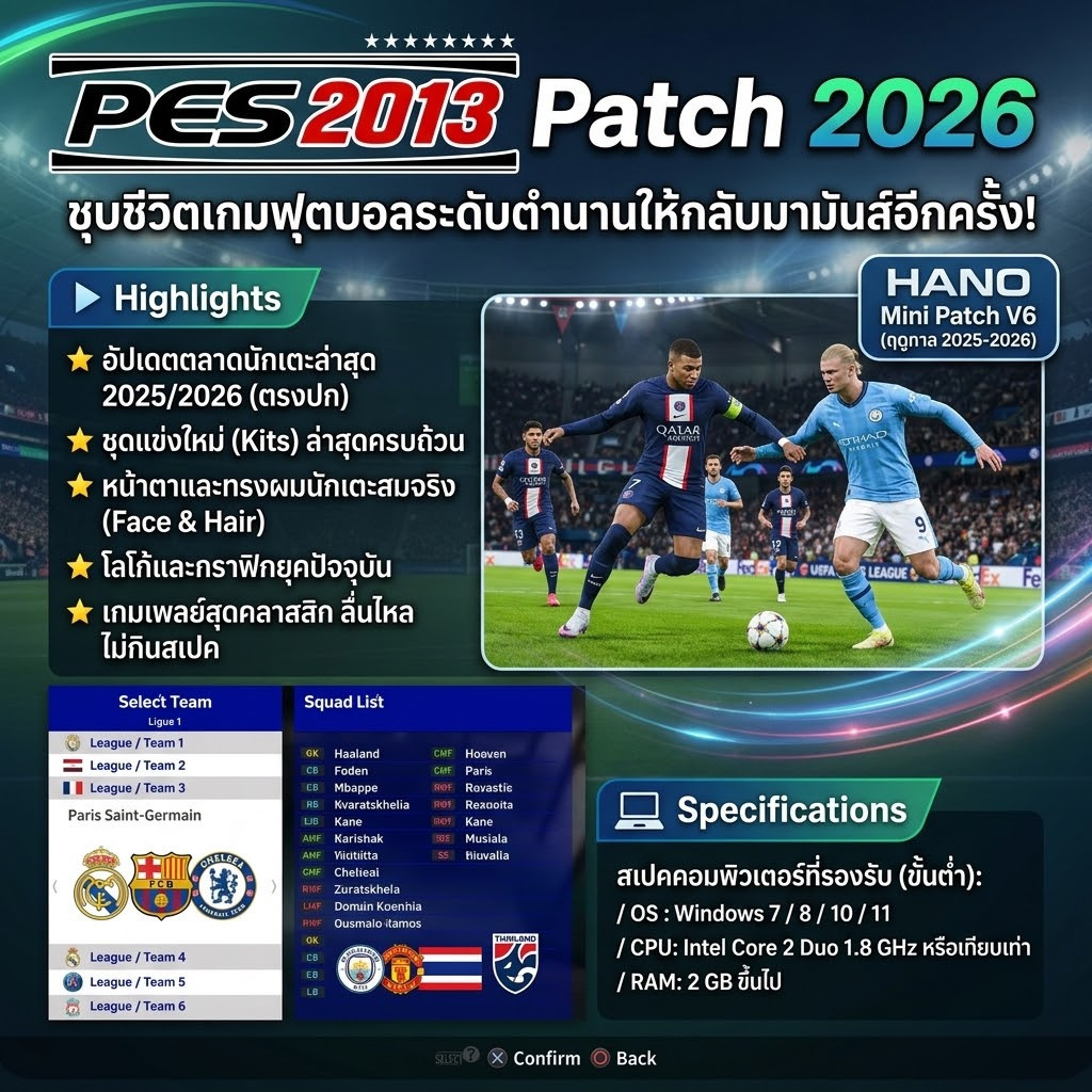 แผ่นเกมส์คอม : Pro Evolution Soccer 2013 + UPDATE 2025 (USB)