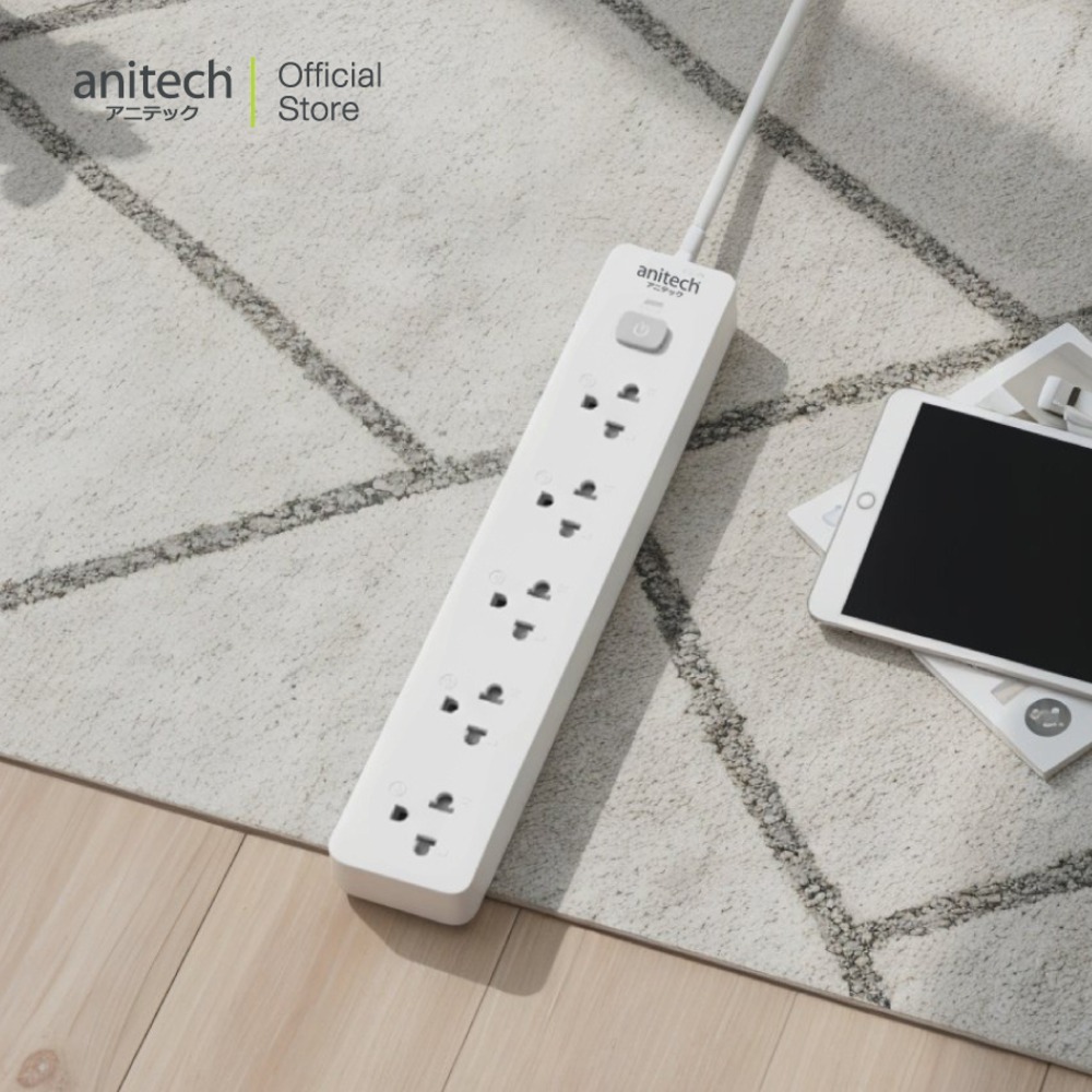 Anitech ปลั๊กไฟ 5 ช่อง 1 สวิตช์ รุ่น H1335-WHสายไฟคุณภาพยาว 3 เมตร กำลังไฟ 2200W
