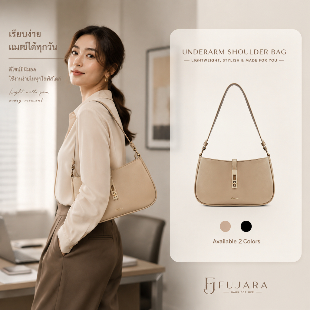 FUJARA Underarm Shoulder Bag แบบฝรั่งเศส สายสะพายไหล่ปรับได้ กระเป๋าสะพายข้างผู้หญิง แฟชั่นลำลอง 2สี