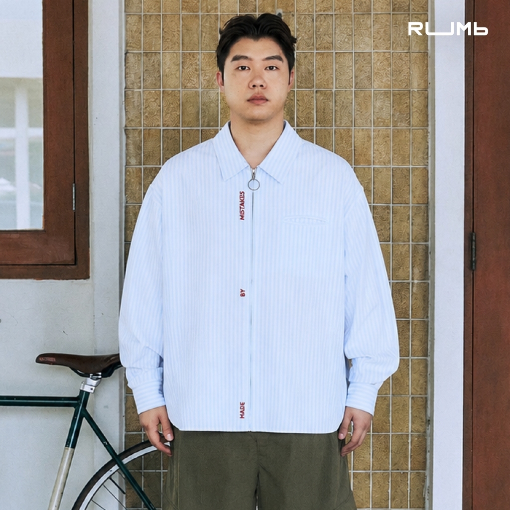 RUMb - เสื้อเชิ้ต ลายทาง ซิปหน้า รุ่น DAILY STRIPED OVERSIZE SHIRT - Col. REBORN