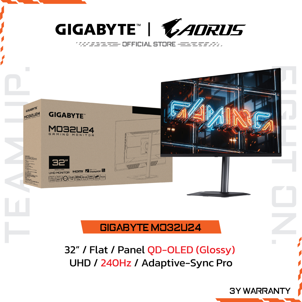 GIGABYTE AORUS MO32U24 Gaming Monitor (จอมอนิเตอร์) | 31.5" UHD | QD-OLED | 0.03ms | 240Hz | Adaptiv