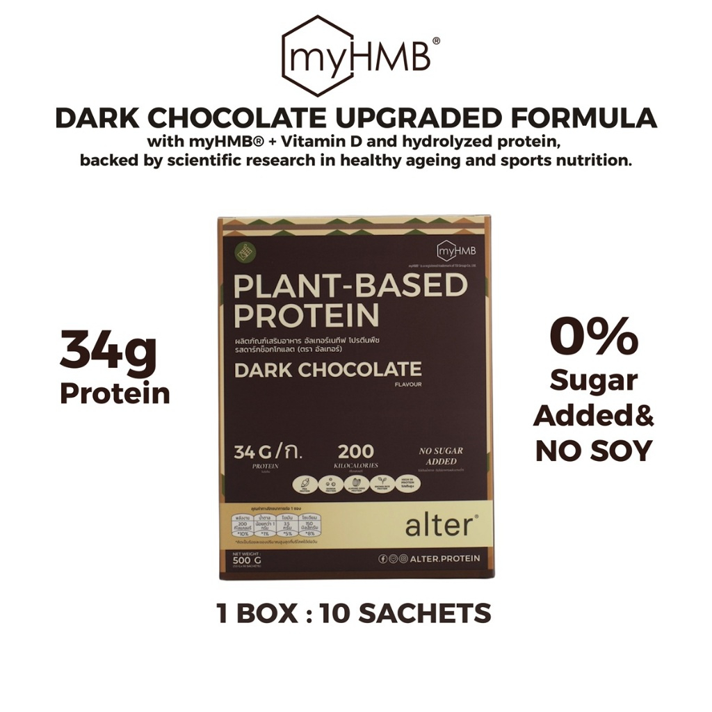 "UPGRADE NO SOY”  Alter Plant-Based Protein Dark Chocolate with myHMB  รสช็อกโกแลต ดาร์กช็อกโกแลต ขน
