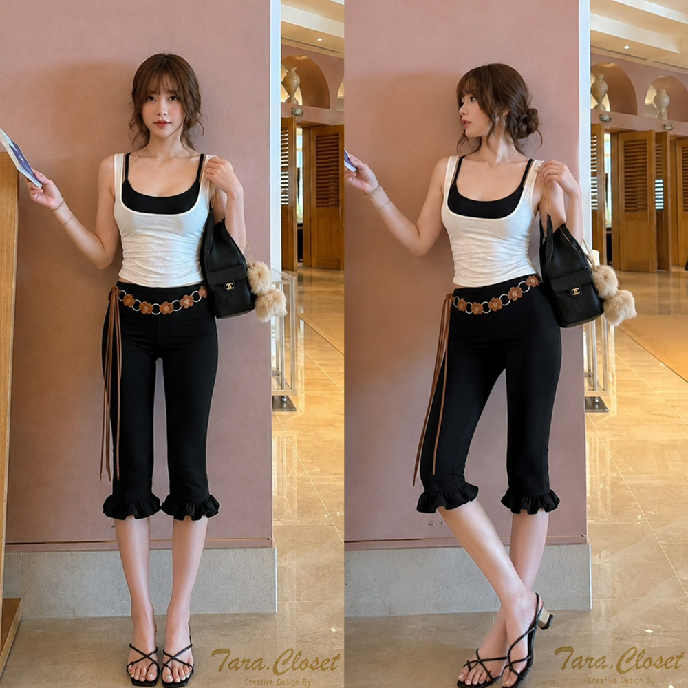 RAYON004 TARA Short pants กางเกง 4 ส่วน ทรงเข้ารูป เอวยางยืด ปลายขาแต่งระบาย เนื้อผ้าเรยอน ผ้ายืดนุ่ม ใส่สบาย ไม่ร้อน