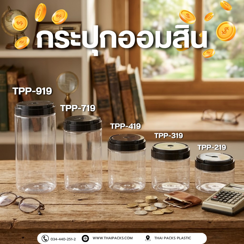 กระปุกออมสิน(1ใบ) กระปุกเพ็ท กระปุกใส PET+ฝาออมสิน ใช้ใส่เหรียญ