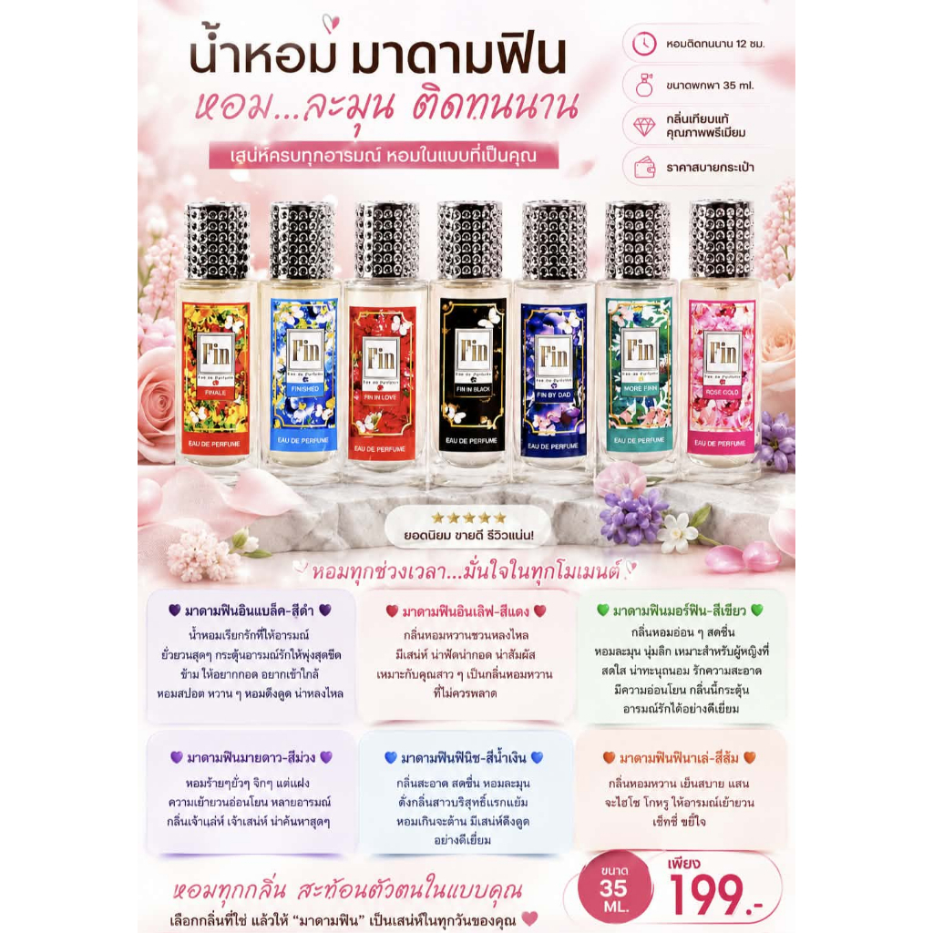 น้ำหอมมาดามฟิน หอมติดทนนาน 12 ชม. ขนาด 35 ML. กลิ่นเทียบแท้