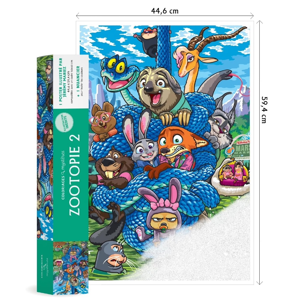 (พร้อมส่ง🇹🇭) โปสเตอร์ระบายสีตามตัวเลข Disney ขนาด 44.6x59.4cm (A2) Coloriages Mystères - Poster Zootopia Raiponce Sirène