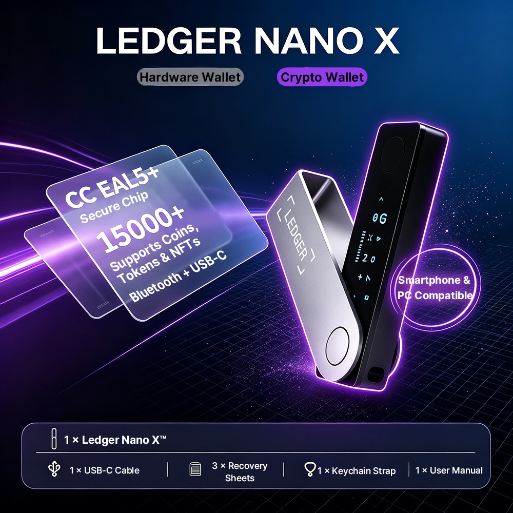 Ledger Nano X Hardware Wallet Crypto Wallet Cold Wallet Bluetooth USB C Genuine