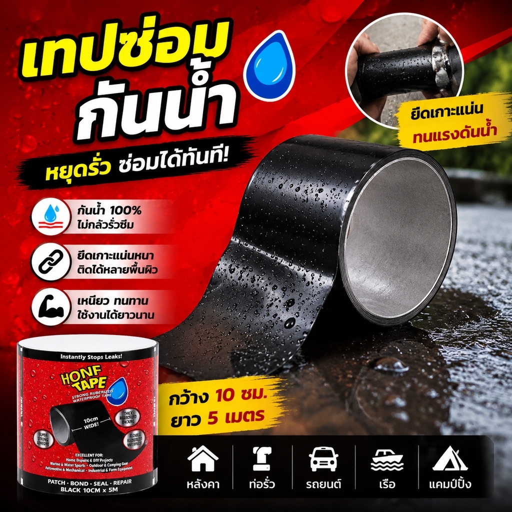 COD เทปกาว กันน้ำ PVC เทปอุดรอยรั่ว ซ่อมหลังคา ท่อ รางน้ำ กันซึมติดแน่น ใช้ได้ใต้น้ำ ทนแดดฝน