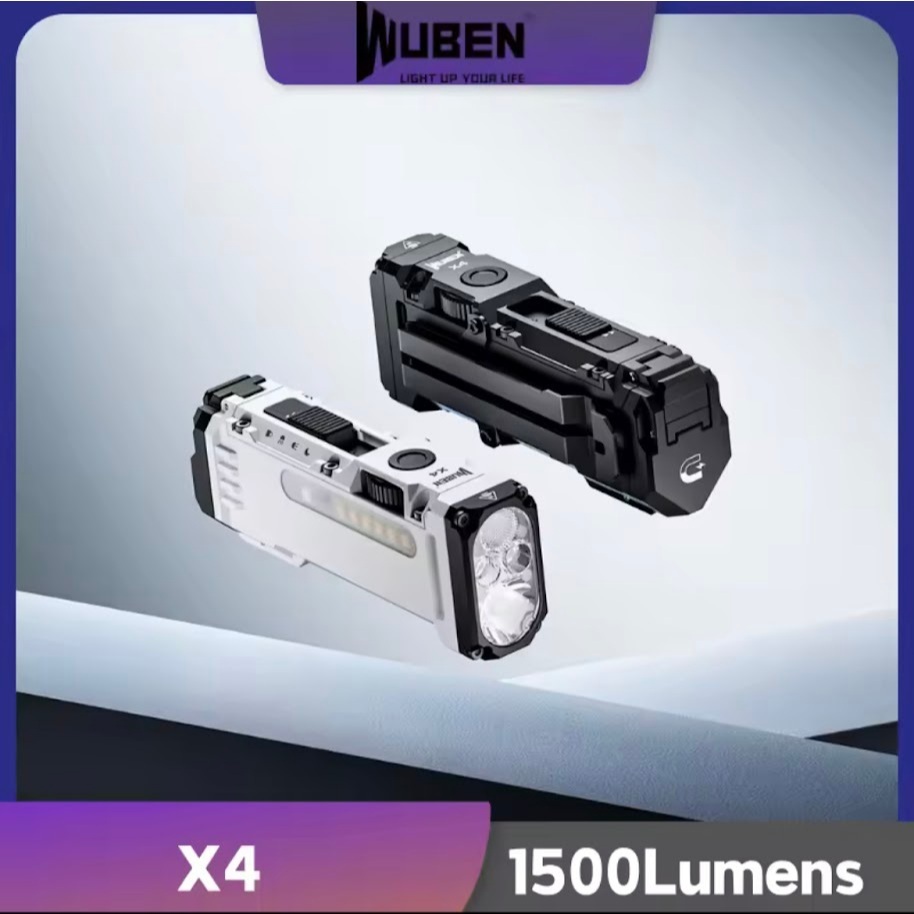 WUBEN X4 EDC ไฟฉายแบบแบนพร้อมไฟ RGB ไฟฉายขนาดเล็ก 1500ลูเมนพร้อมสวิตช์ยุทธวิธีและแม่เหล็ก IP68 พกพาส