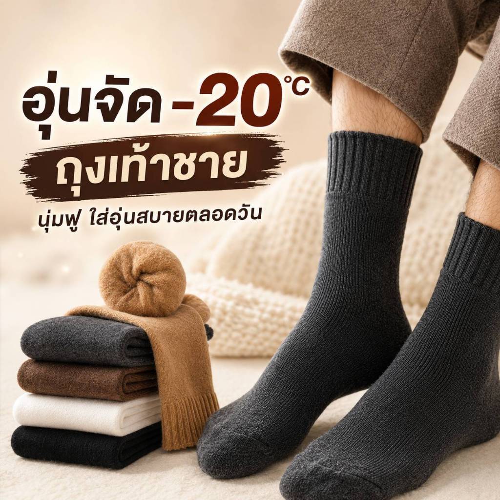 ถุงเท้ากันหนาวชายบุขนแกะ ไซซ์ 35-46 Wool Man