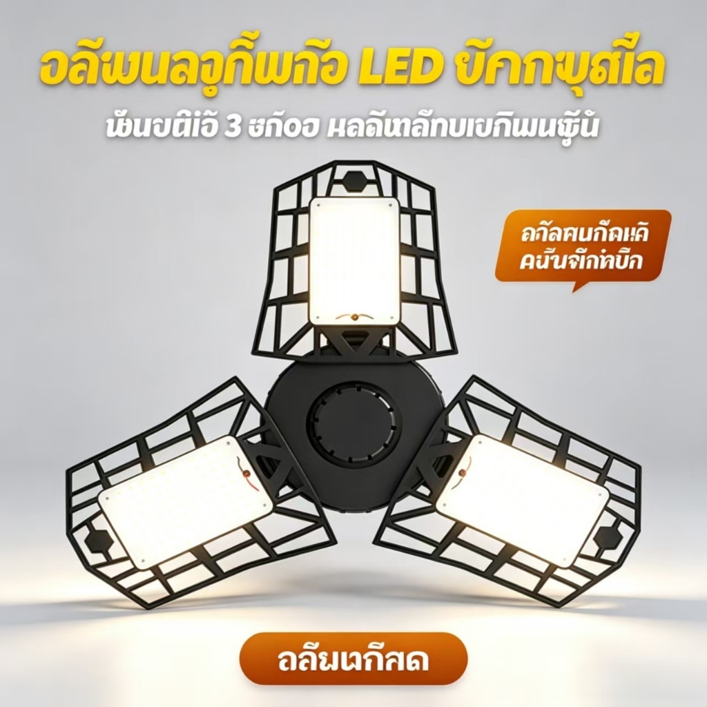 3 หัว E27 เพดานโรงรถ LED แบบปรับได้ 110V ถึง 265V 6000 Lumens ไฟเพดาน LED สำหรับโรงรถโกดัง