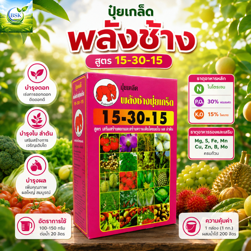 ปุ๋ยเกล็ด พลังช้าง 15-30-15 ขนาด 1 กิโลกรัม (บ.ไทยออน)