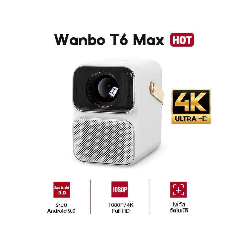 [สินค้าตัวโชว์เกรด B] Wanbo T6 max Projector โปรเจคเตอร์ โปรเจคเตอร์พกพา โฟกัสอัตโนมัติ Full HD Andr