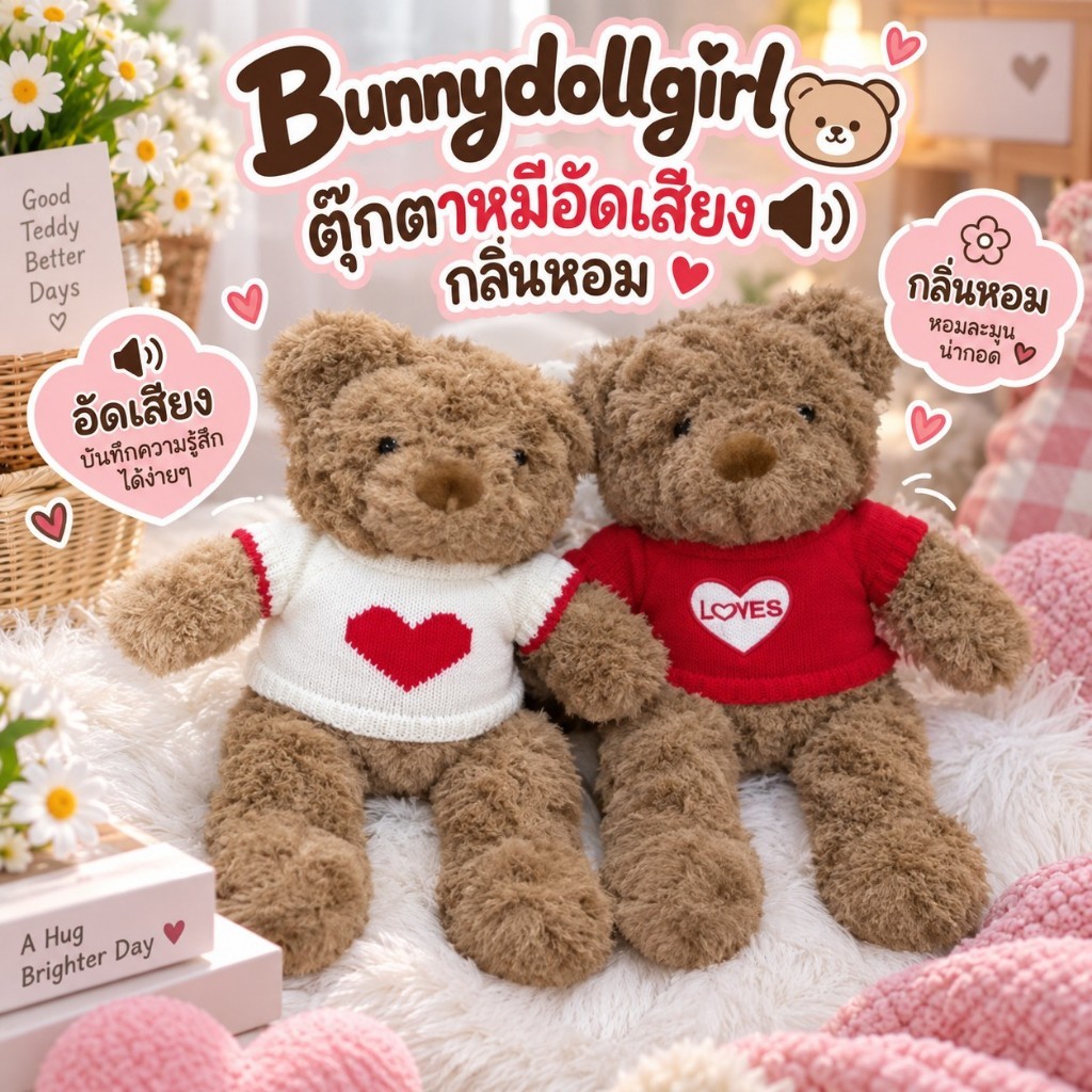 ตุ๊กตาหมีตัว (ติดกล่องเพลง หรือเครื่องอัดเสียงเพิ่มได้) มีกลิ่นหอมวนิลา Bear Sttuffted Toy