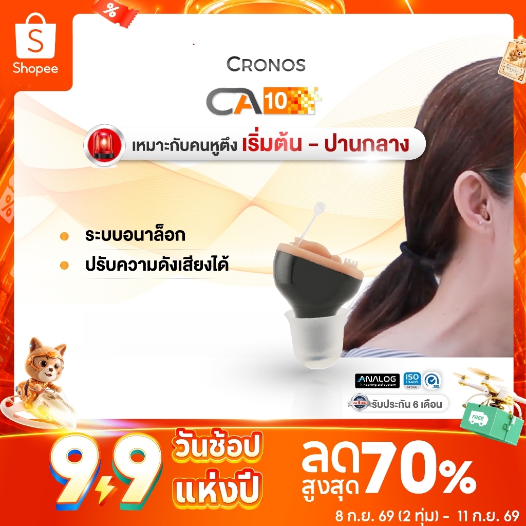เครื่องช่วยฟังอนาล็อก CRONOS รุ่น CA10 แบบใส่ในช่องหู เครื่องช่วยฟังมองไม่เห็น เครื่องช่วยฟังขยายเสียง