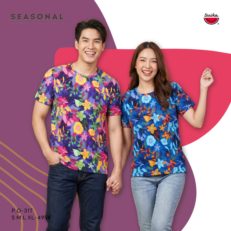 เสื้อแตงโม (SUIKA) เสื้อยือคอกลมแขนสั้นพิมพ์ลาย ดอกไม้ (P.O-202 317 307) — صورة 4