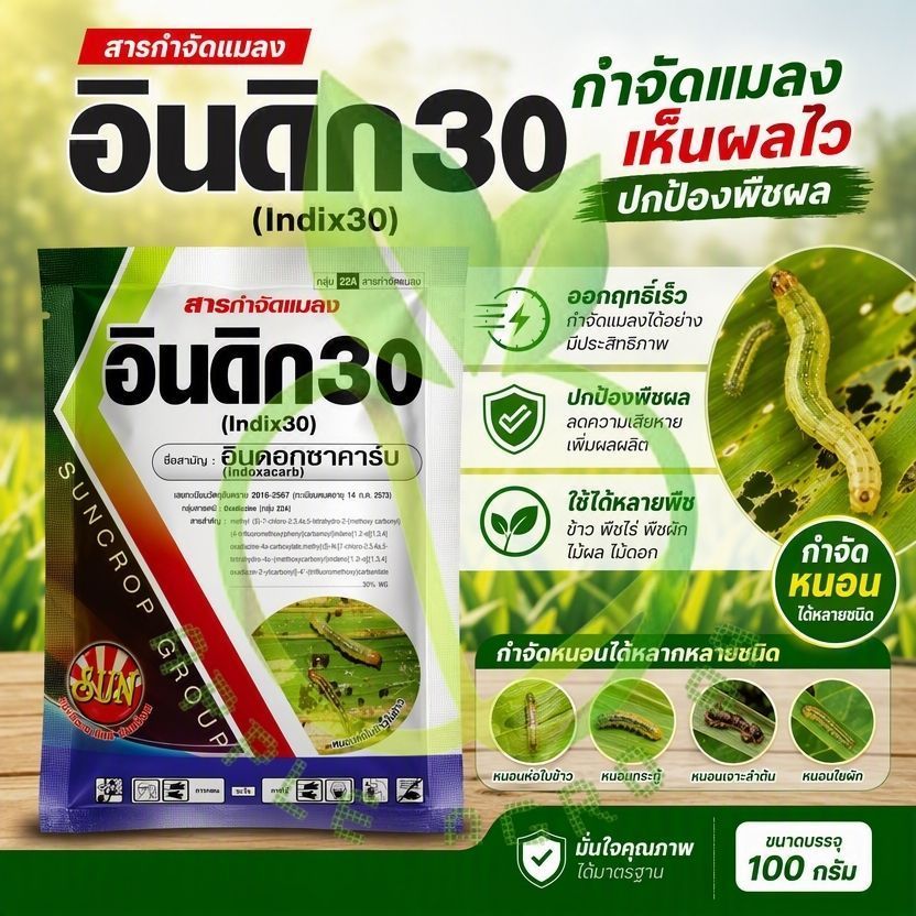 อินดิก อินดอกซาคาร์บ 30% WG ขนาด 100 กรัม ป้องกันกำจัดหนอนห่อใบข้าว หนอนใยผัก หนอนม้วนใบ หนอนกระทู้ เคนเมท