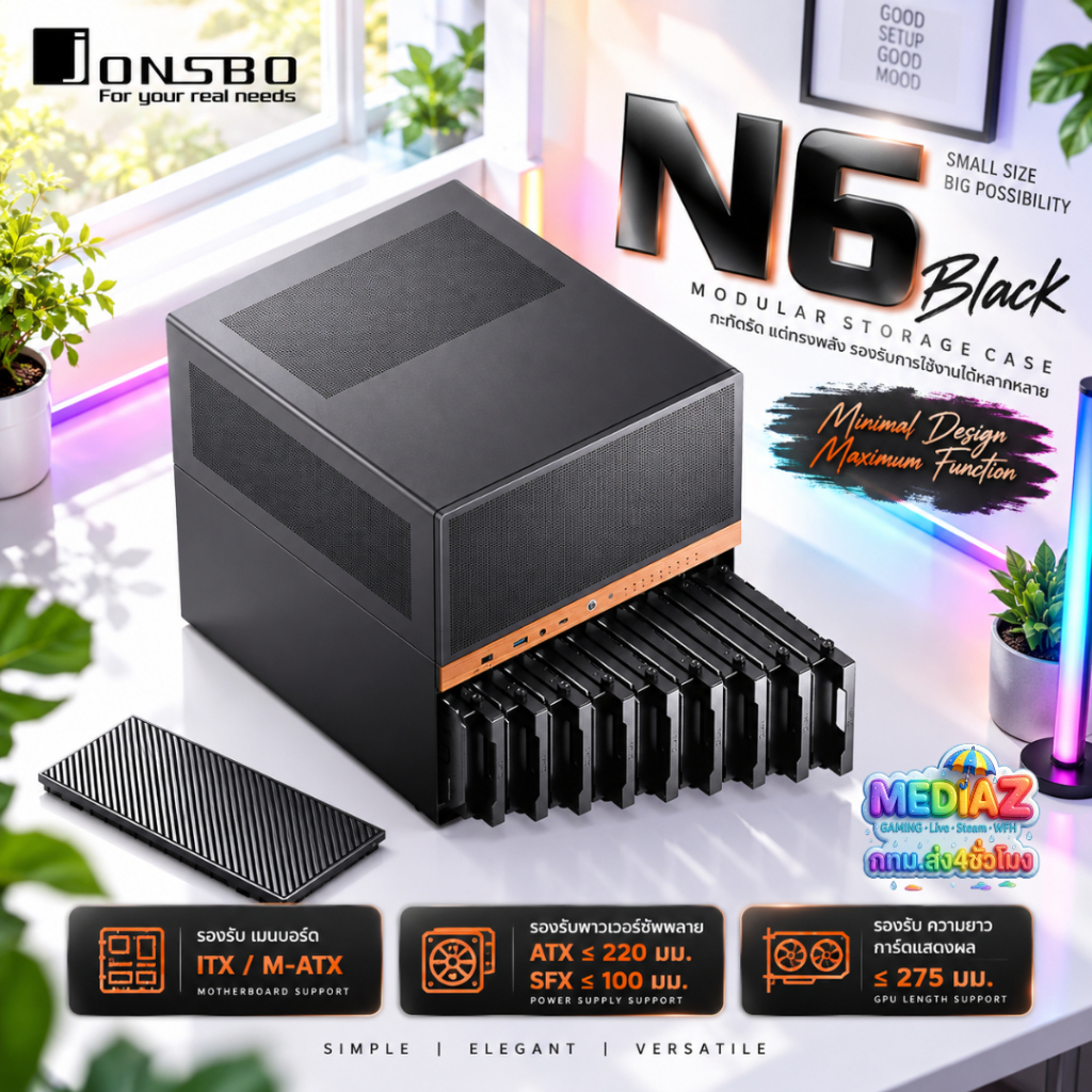 ส่งทันที  JONSBO N6 Black เคสคอมพิวเตอร์ เคส Mini-ITX / mATX  NAS Case  สีดำ ใส่ HDD ได้เยอะ