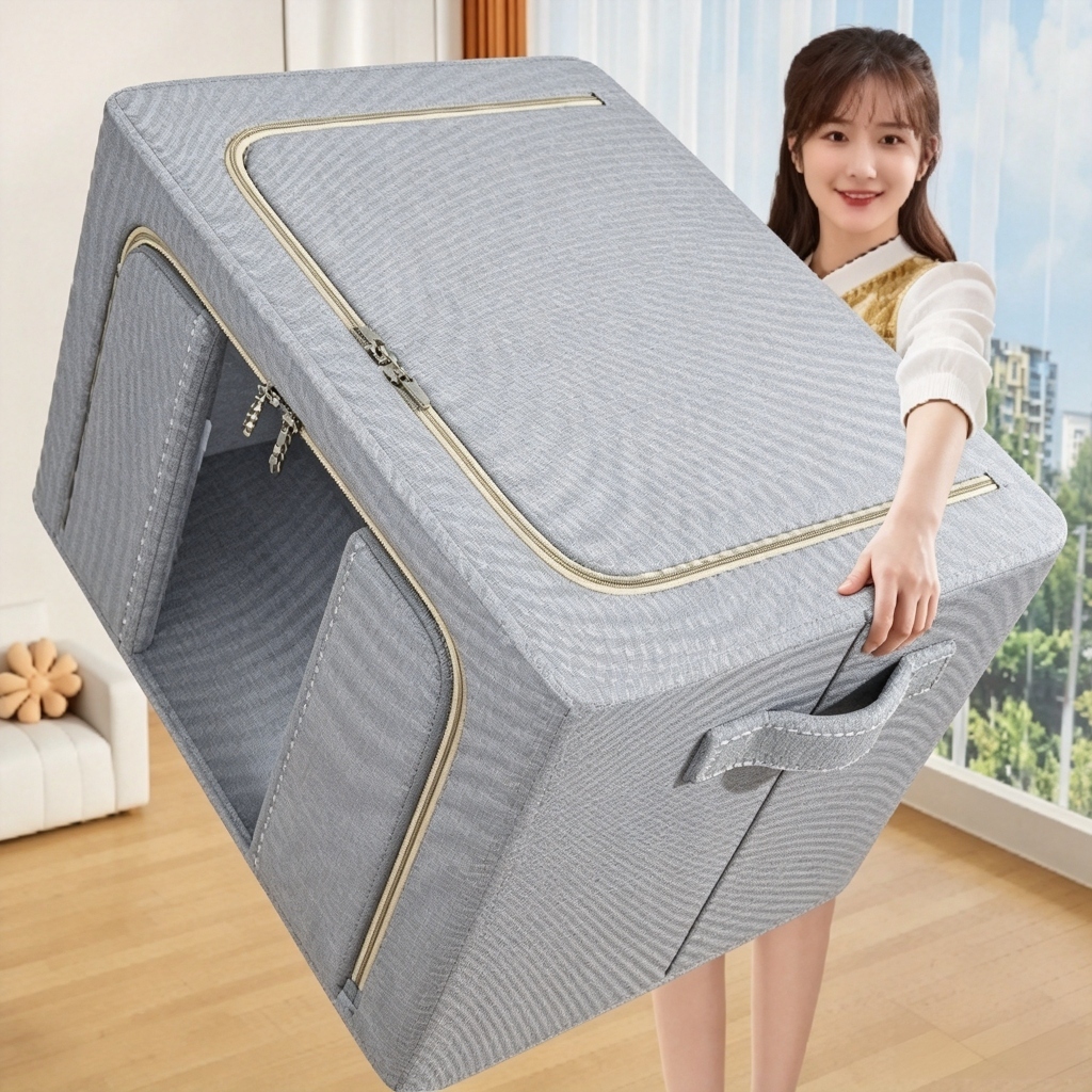 【150L】กล่องใส่ผ้า กล่องเก็บของ กล่องใส่เสื้อผ้า กล่องเก็บเสื้อผ้า แบบพับได้ พร้อมฝาปิด อเนกประสงค์ กล่องผ้าโครงเหล็