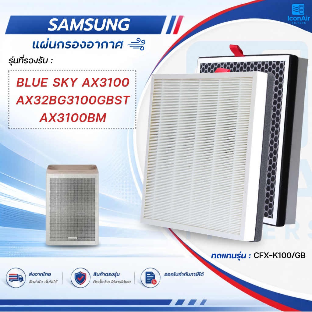 แผ่นกรองอากาศ Samsung BLUE SKY AX3100 AX32BG3100GBST AX3100BM ฟิลเตอร์ CFX-K100/GB ไส้กรอง แบบ 2in1