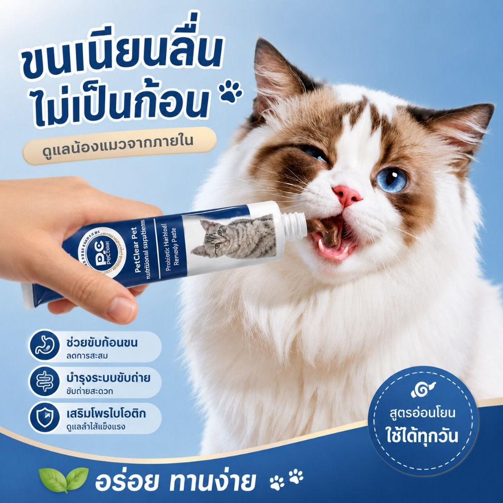 mumuso เจลขจัดปัญหาก้อนขน ผสมโปรไบโอติก ช่วยขับก้อนขนจากทางเดินอาหาร บำรุงลำไส้และระบบขับถ่าย กินง่าย เเมวชอบ