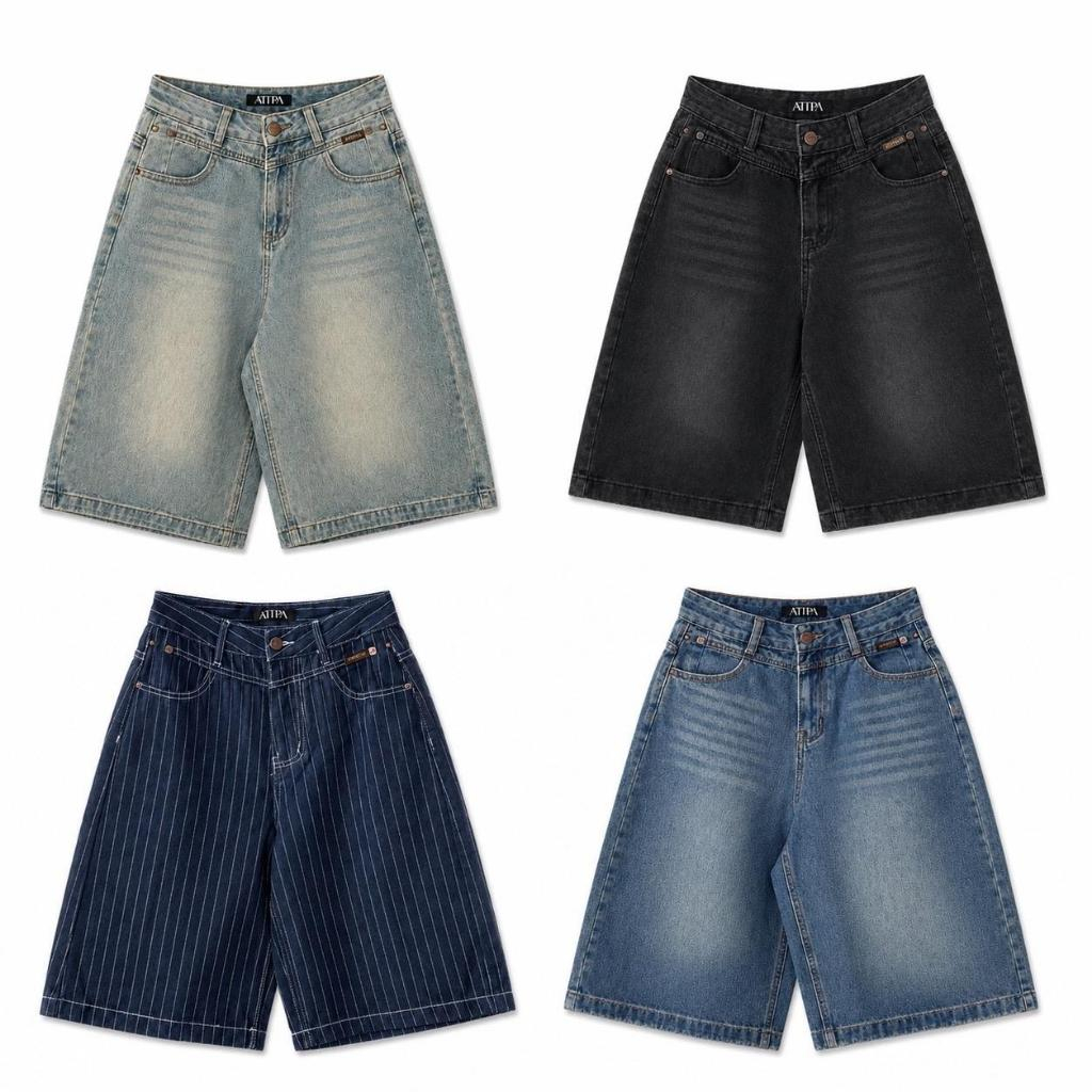 Atipashop - Jesper Jorts Denim Shorts (#ATP69) กางเกงยีนส์ขาสั้นสามส่วน ขากระบอกใหญ่ สไตล์ Y2K สตรีทวินเทจ
