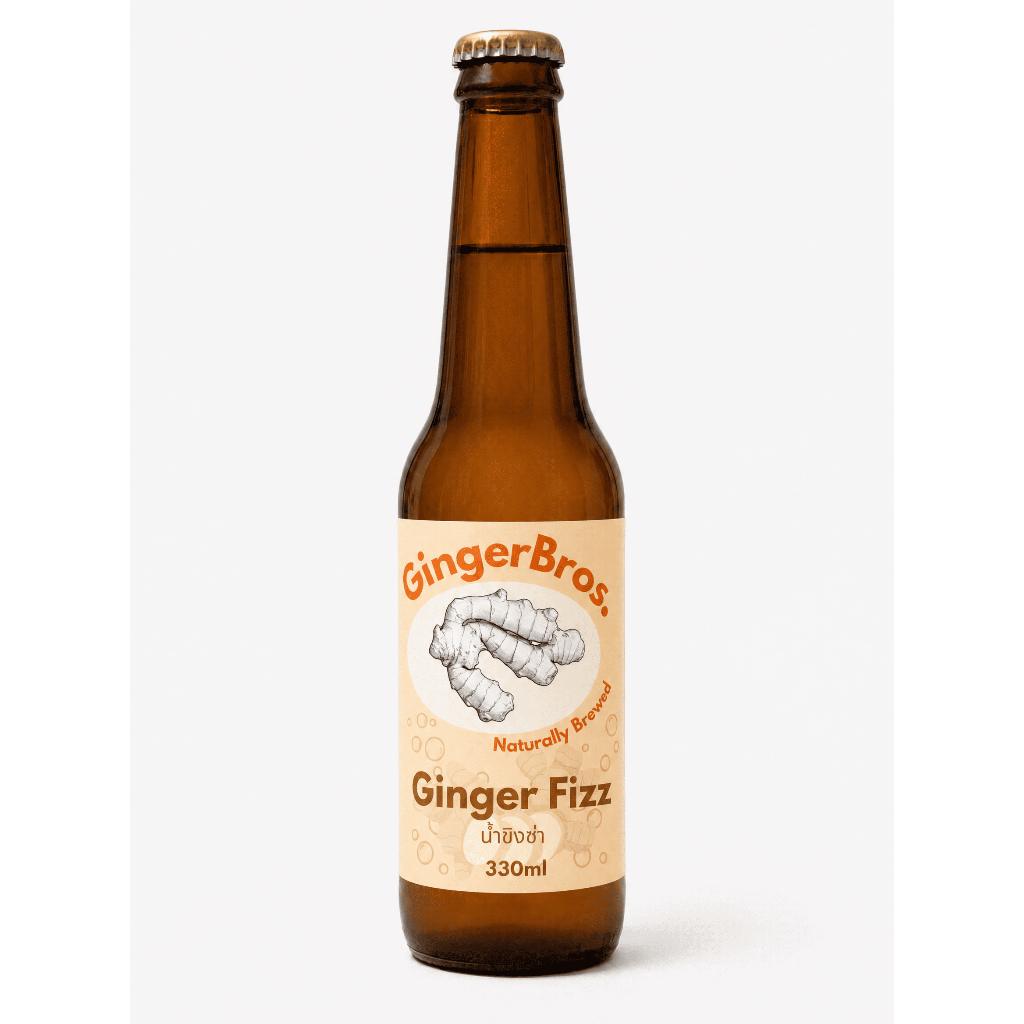 GingerBros Ginger Fizz - Fermented Thai Ginger Drink with Prebiotic Fibre, Low Sugar, 330ml
