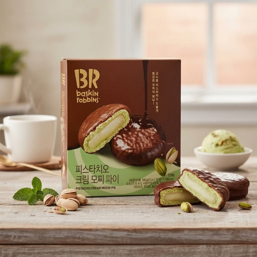 [EXP.12.2026 12 ชิ้น] Baskin Robbins Pistachio Cream Mochi Pie 264g/12ea พายโมจิไส้ครีมพิสตาชิโอ