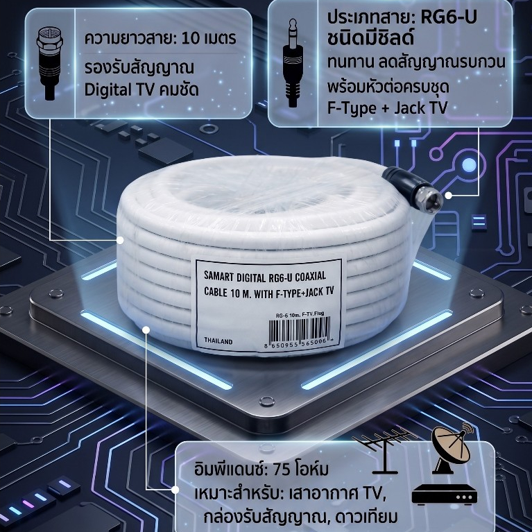สาย SAMART DIGITAL RG6-U 10 เมตร สำหรับเสาอากาศดิจิตอลทีวี
