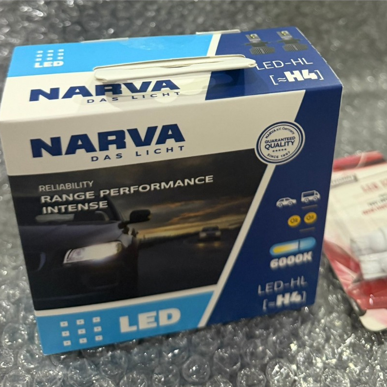 NARVA หลอดไฟหน้ารถยนต์ ขั้ว H1,H3,H4,H7,H11,HB3/HB4,HIR2,H8/11/16  +150% LED 6000K (12V และ 24V) แถม