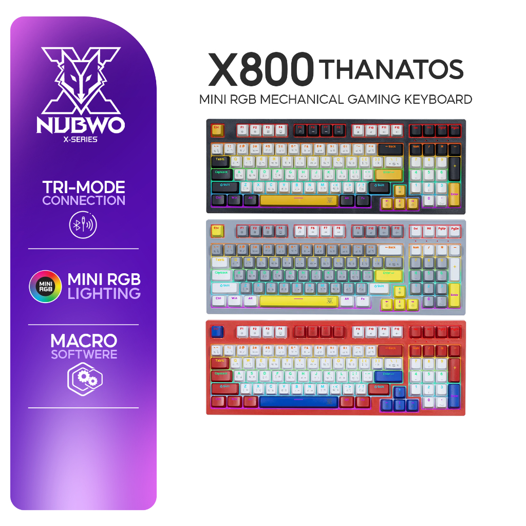 NUBWO คีย์บอร์ดเกมมิ่ง  X802 Mechanical MINI RGB เลือกสี Black/Gray/Red สวิตช์ Blue/Red ประกัน 2 ปี