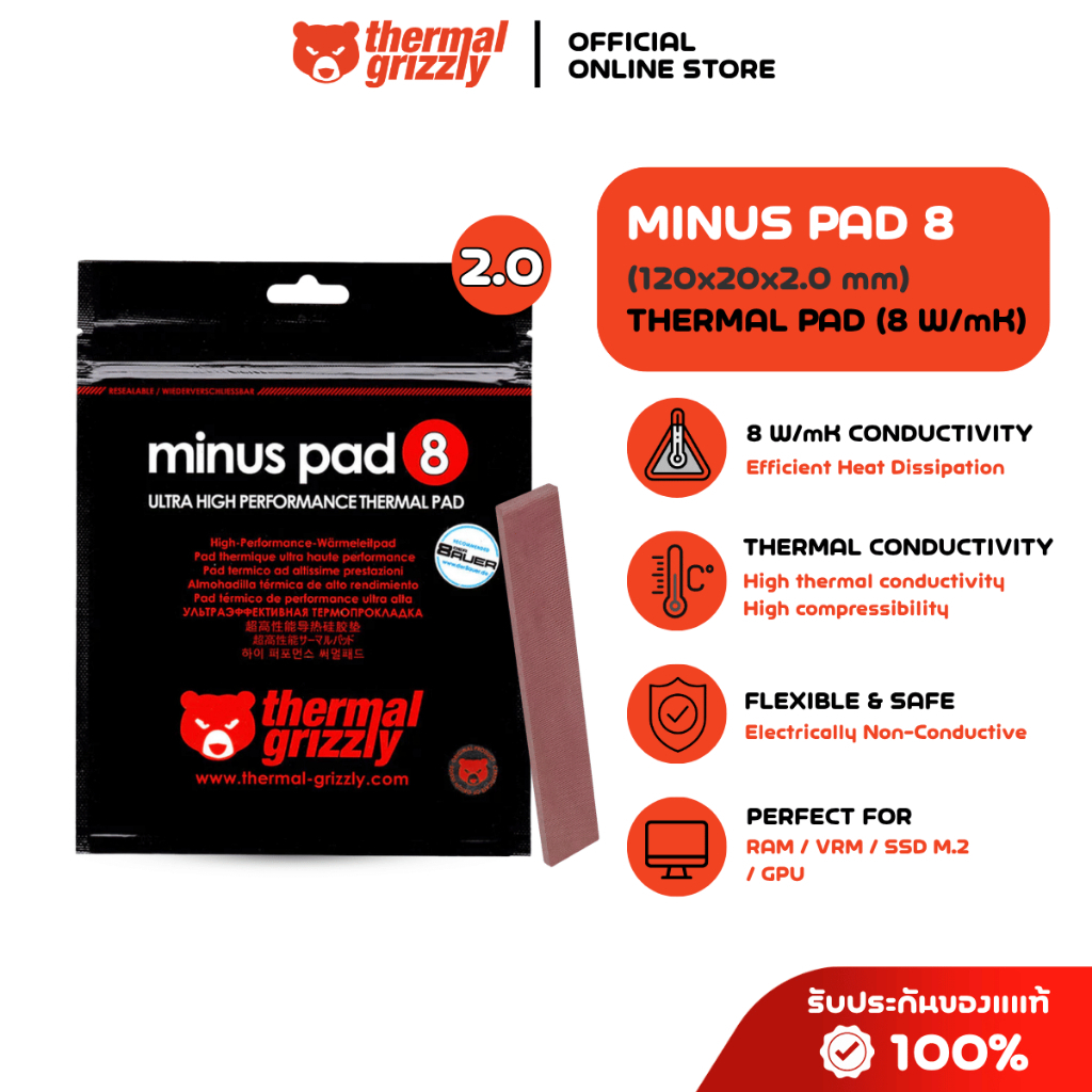 THERMAL GRIZZLY MINUS PAD 8 Thermal Pad 120x20 /2.0 mm./8 W/mK