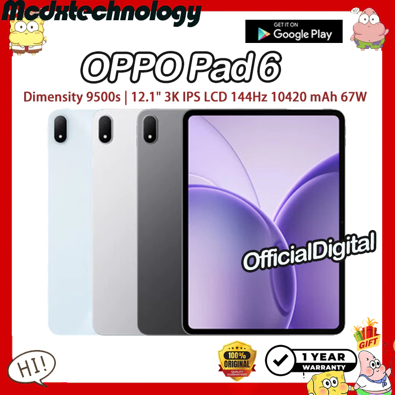 OPPO Pad 6 Dimensity 9500s 12.1inches 3K IPS LCD 144Hz 10420 mAh 67W OPPO Tablet OPPO Pad6 | รับประก