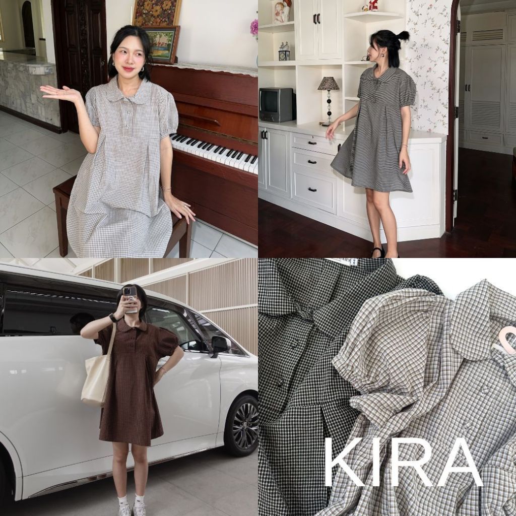 12FEBRUARY | KIRA DRESS (สีใหม่) ชุดเดรสผ้าลายตารางเล็ก ดีเทลน่ารัก ใส่สบาย