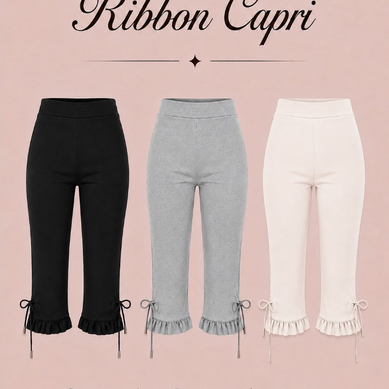 (Pre Order *เฉพาะ สีดำ,เทา  M-L,ขาวL)SEPTEMBER ME -Ribbon Capri กางเกงคาปรี