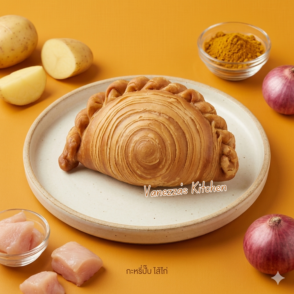 กะหรี่ปั๊บไส้ไก่ ครัวป้าวาส หอมอร่อย เครื่องแน่น เข้มขน ไส้เยอะ Chicken Curry Puff กะหรี่พั๊พ ผลิตสดใหม่ กะหรี่ปั๊บไก่