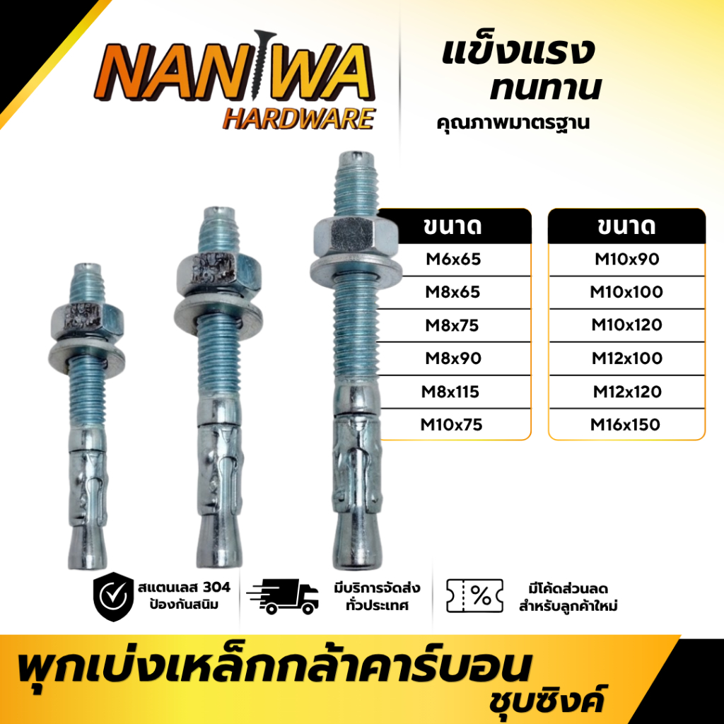 Naniwa พุกเบ่ง พุกเวดจ์ คาร์บอน ชุบซิงค์ (CBH) อะไหล่เครื่องมือ 10ตัว