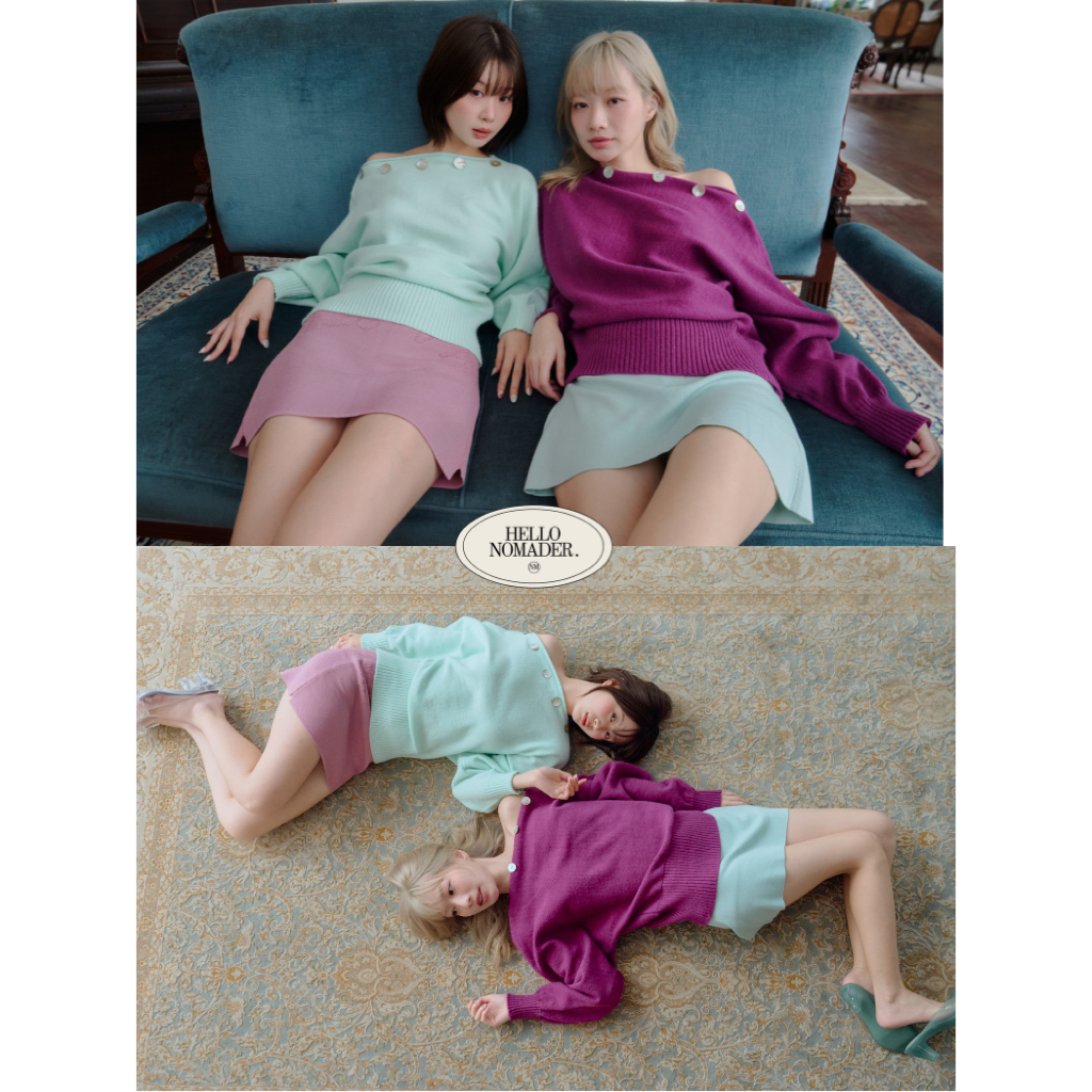 NOMADE.& พร้อมส่ง Button Amour Plum Girl {เสื้อแขนยาวปาดไหล่}