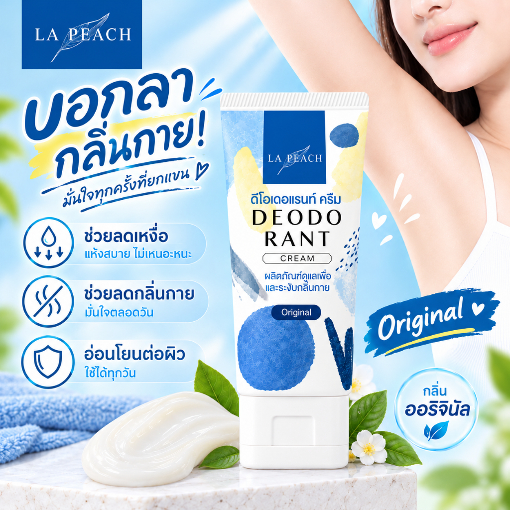 La Peach ครีมทารักแร้ ลดเหงื่อ ระงับกลิ่นกาย ดับกลิ่นเต่า ลดกลิ่นตัว กลิ่น Original ครีมรักแร้