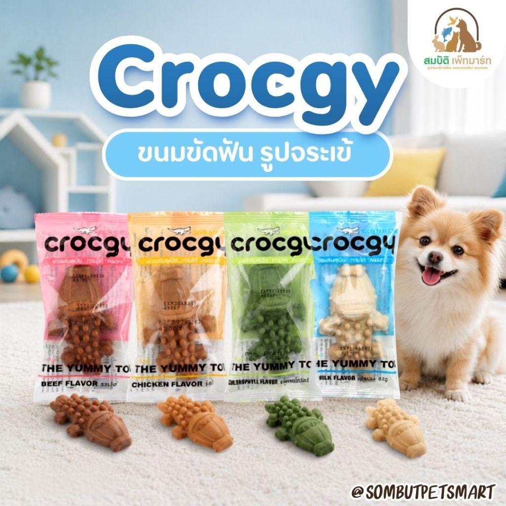 Croggy ขนมขัดฟันสุนัข รูปจระเข้ Dental Chew มี 4 รส Beef / Chicken / Chlorophyll / Milk 18G.