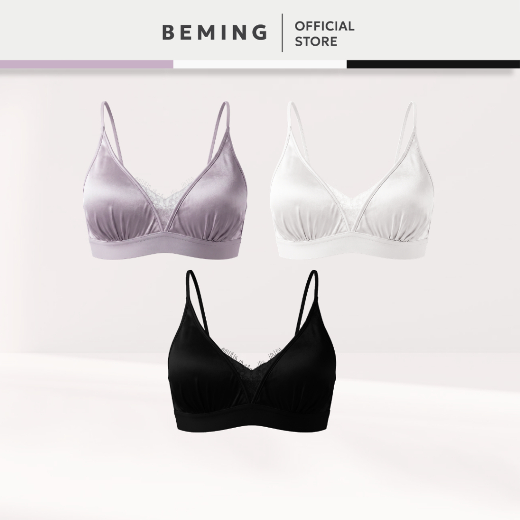 Beminginnerwear004(S-XL)-BEMING Purey - เสื้อชั้นในไร้โครง ดีไซน์คอวีพร้อมดีเทลลูกไม้ด้านใน