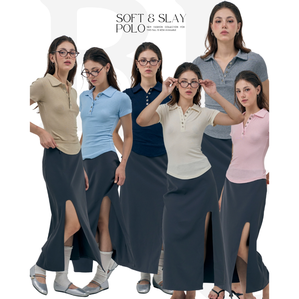 BCTS15 Soft & Slay Polo - เสื้อโปโลเข้ารูป กระดุมสีเงิน
