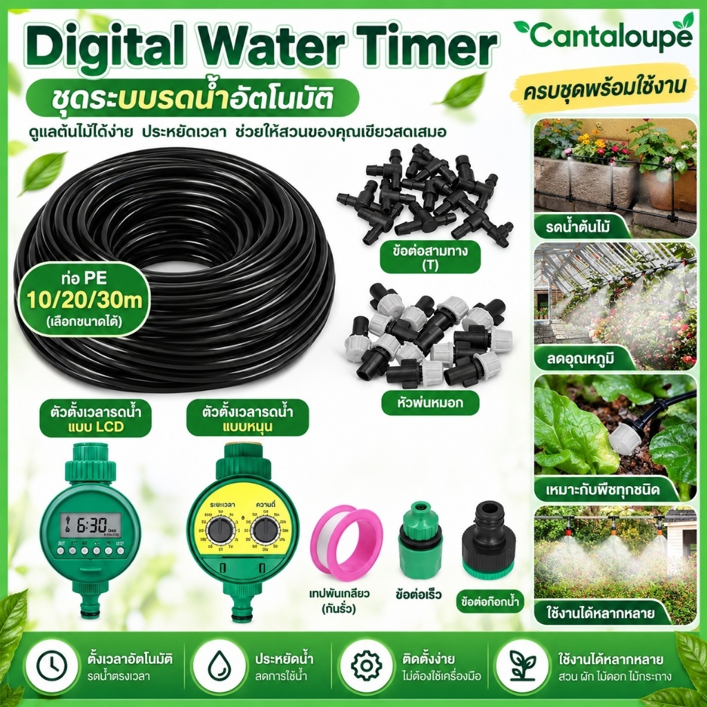[เครื่องตั้งเวลารดน้ำ พร้อมชุดพ่นหมอก 10/20/30 เมตร] Water timer Digital  กันอุดตัน ตั้งเวลารดน้ำ ไม่ต้องรดน้ำทุกวัน