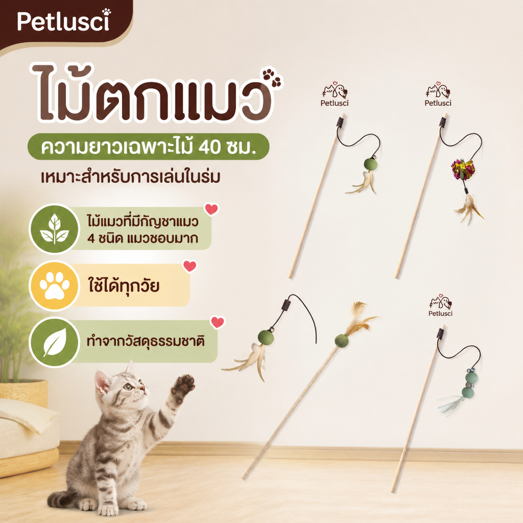 ✨ PETLUSCI ของเล่นแมว แท่งแมว สูตรกัญชาแมว 4 ชนิด คลายเครียด จับ ทำความสะอาดฟัน ขนนกตกแต่ง 10 วิธีใช้งาน 🐱