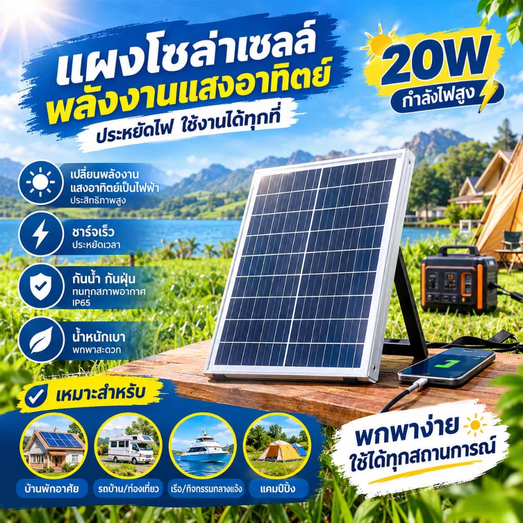 Soler Panel แผงโซล่าเซลล์ 20W 25W 100W 18V โซล่าเซลล์ แผง 50 วัตต์ แผงโซล่า  พลังงานแสงอาทิตย์ แผงโพ