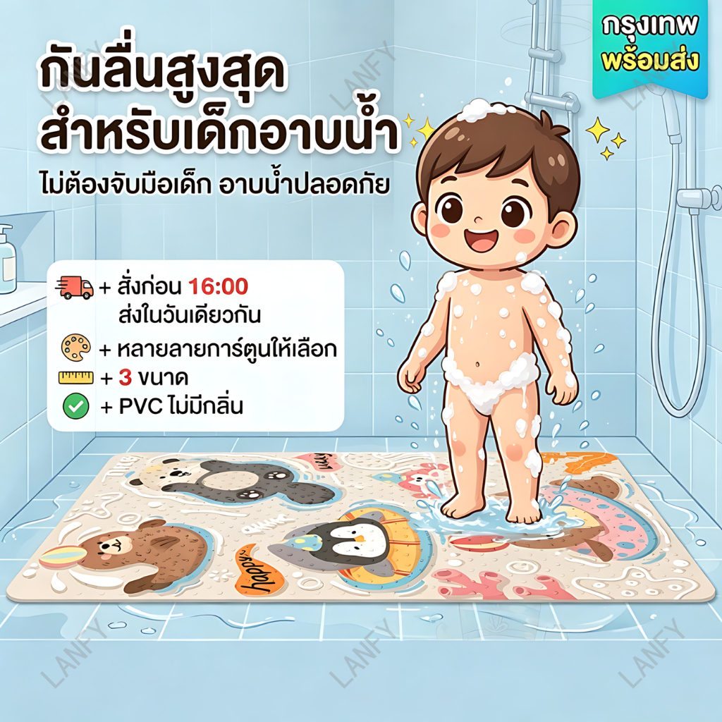💥พร้อมส่ง COD💥 เสื่อกันลื่นห้องน้ำ PVC ลายการ์ตูน ถ้วยดูดแรง ไร้กลิ่นปลอดภัย สำหรับเด็กทารก ผู้ใหญ่ ล้างง่าย