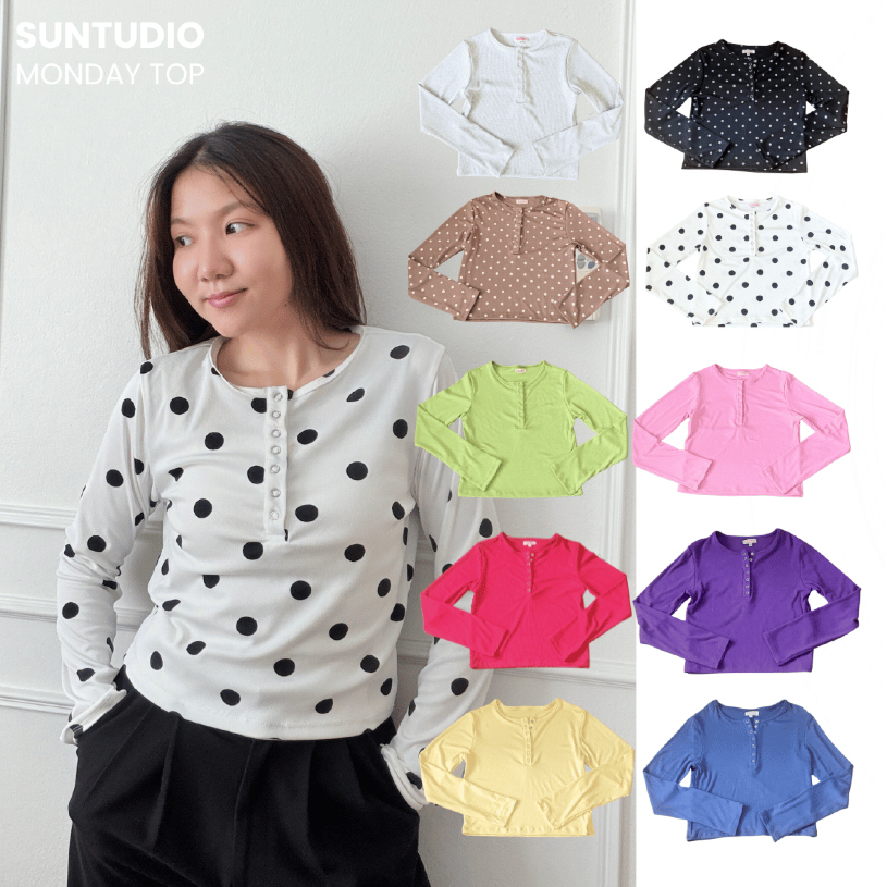 SUNTUDIO l Monday top เสื้อแขนยาวผ้ายืด ใส่สบาย ผ้ายืดมาก กระดุมแป๊ก ทรงสวยสับ ๆ